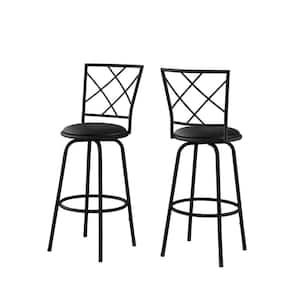 28.25 in. Black High Back Metal Adjustable Height Bar Chair with Upholstery Seat Set of 2