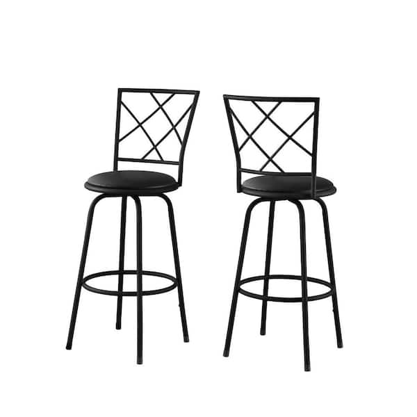 HomeRoots 28.25 in. Black High Back Metal Adjustable Height Bar Chair with Upholstery Seat Set of 2