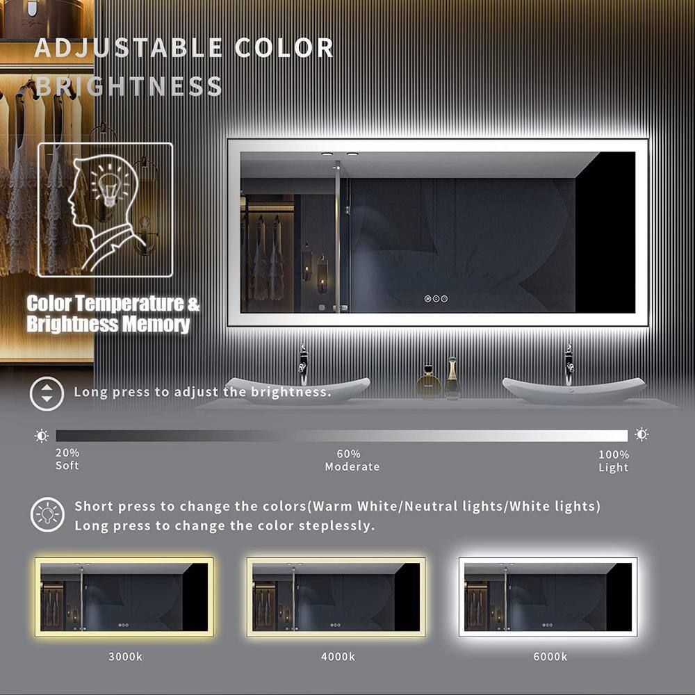 Oversized Matte Black Aluminum Frameless LED Vanity Mirror