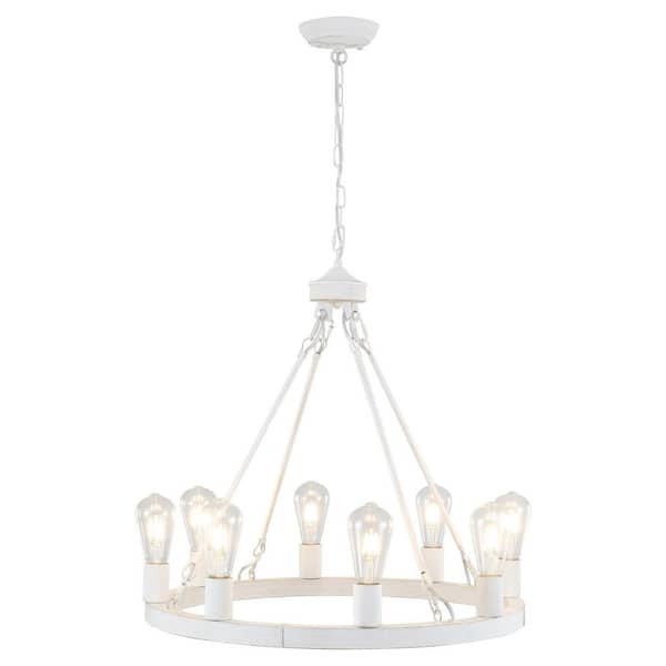 LWYTJO 8-Light Distressed White Modern Chandelier Wagon Wheel Chandelier for Living Room