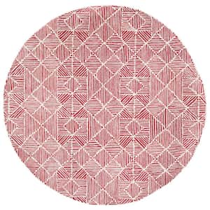Abstract Red/Ivory 6 ft. x 6 ft. Diamond Geometric Round Area Rug
