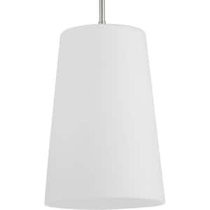 Clarion Collection 1-Light Brushed Nickel Etched White Transitional Pendant
