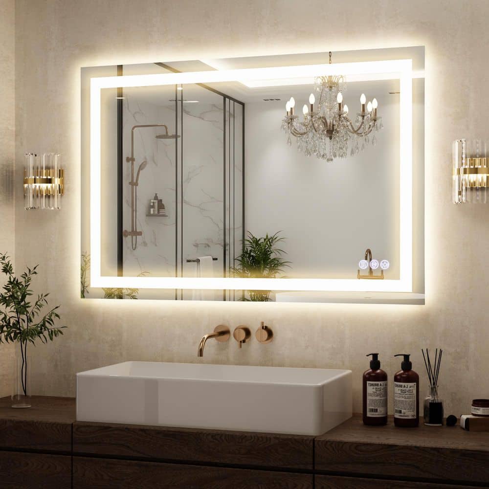 XRAMFY Morden White 48 in. W x 32 in. H LED Rectangle Aluminum