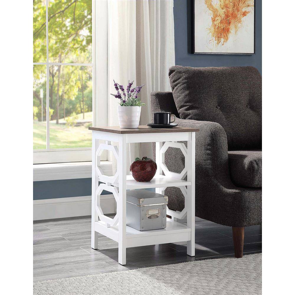 Omega Driftwood & White Square Wood End Table with Shelves