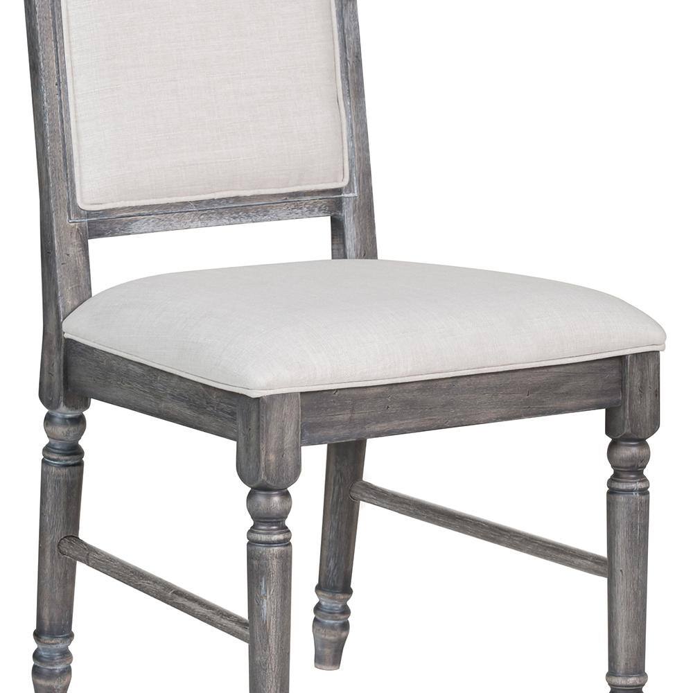 Elegant Gray Linen High-Back Wood Side Chair with Turned Legs