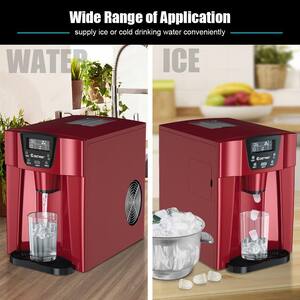 10 in. 36 lbs./24H Portable 2-In-1 Ice Maker Water Dispenser LCD Display in Red
