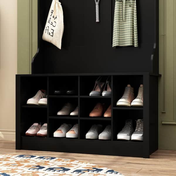 FUFU&GAGA 68.5 in. H Black Wood 3-in-1 Freestanding Coat