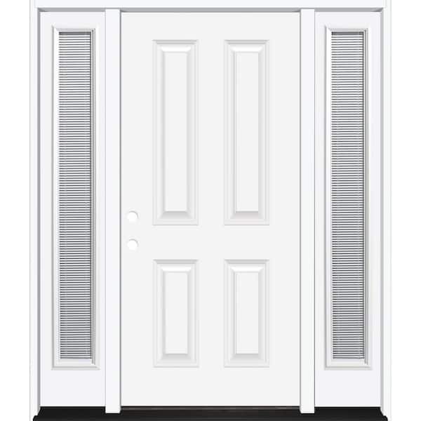 Steves & Sons 60 in. x 80 in. Element Series 4-Panel Primed White Right-Hand Steel Prehung Front Door w/ 10 in. Mini Blind Sidelites