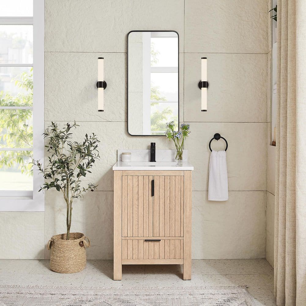 Shenzhen 24 in. W x 22 in. D x 34 in. H Single Bath Vanity in Aged Natural Oak with White Engineered  Stone Top price history on PriceWatchPro