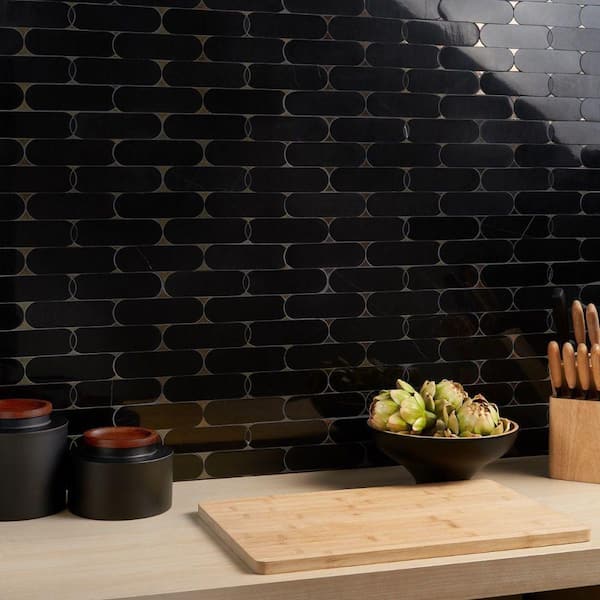 Nostradam Black Jade 9.96 in. x 11.22 in. Polished Marble Wall Mosaic Tile (0.77 Sq. Ft./Each)