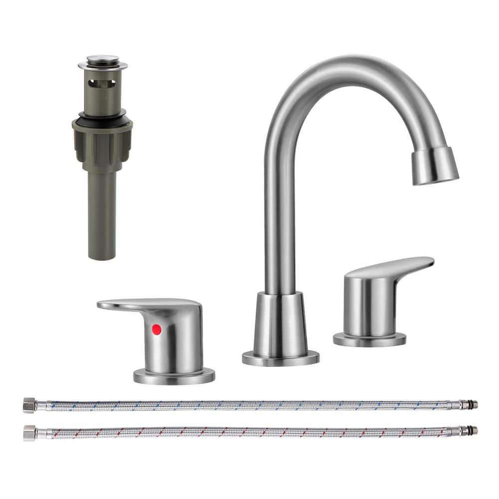 8 in. Widespread Double-Handle High-Arc Bathroom Sink Faucet with Pop-Up Drain in Brushed Nickel price history on PriceWatchPro