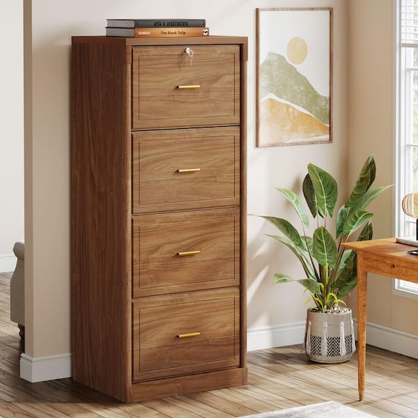 Cindy 4-Drawer Brown Wood 22.8 in. W Storage Home Office Lateral Vertical File Cabinet A4/Letter/Legal Size