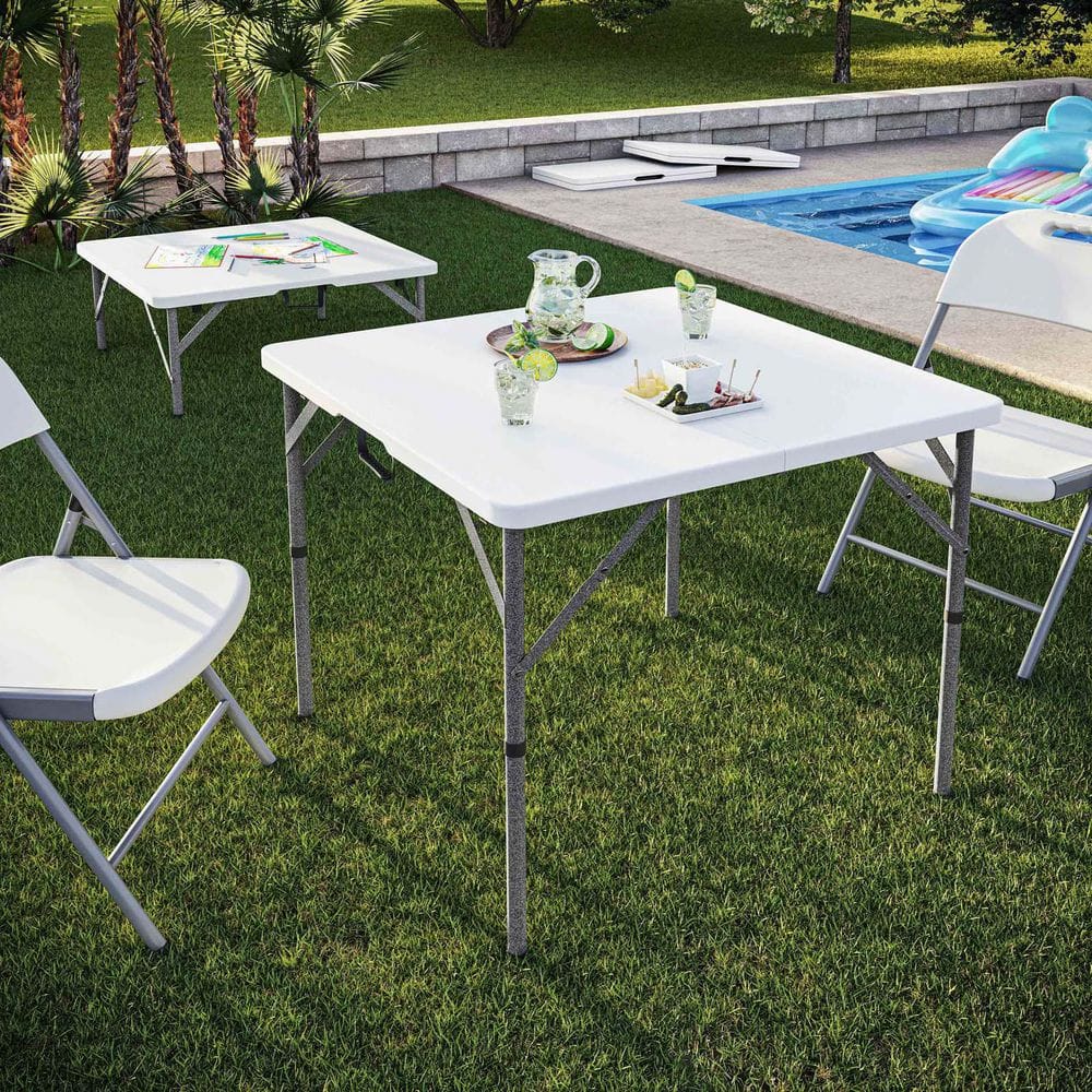 34 in. W White Square Plastic Indoor Outdoor Plastic Picnic Table, Height A