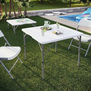 SKONYON 4 ft. White Adjustable Height Fold-in-Half Plastic Outdoor