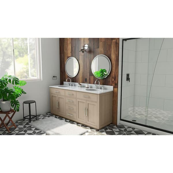 Dexterity 72 in. W x 22 in. D x 34 in . H Oak Vanity with Oval Undermount Sinks - Light Oak with White Top