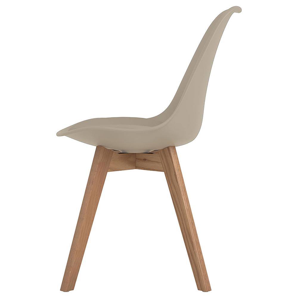 Tan Upholstered Transitional Side Chair with Oak Legs