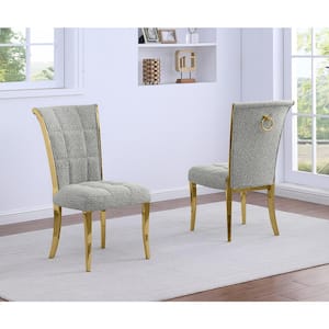 Raina Rich Grey Boucle Fabric Side Chair (Set of 2) with Gold Legs