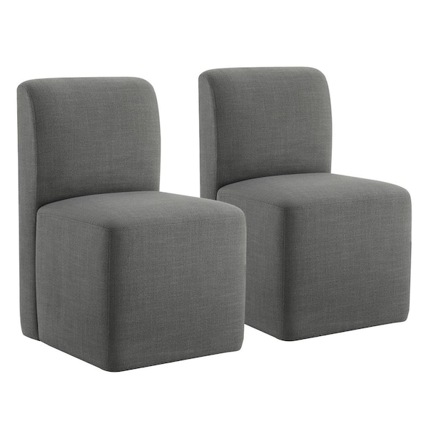 Idina Gray Fabric Dining Chair with Casters (Set of 2)