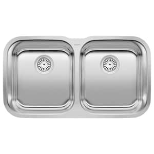 Stellar Undermount Stainless Steel 33.33 in. x 18.5 in. 0-Hole 50/50 Double Bowl Kitchen Sink in Refined Brushed