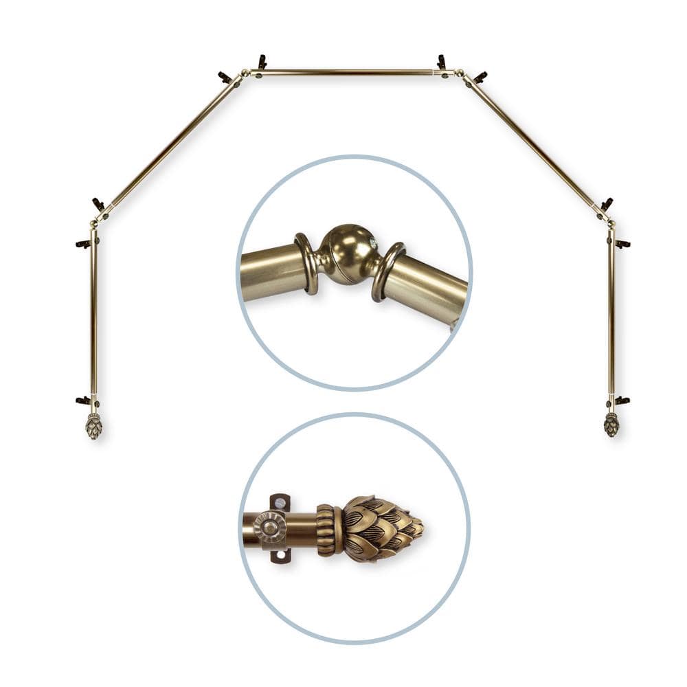 28-48 inch (each side) 13/16 inch diameter 5-Sided Bay Window Curtain Rod in Antique Brass with Bud Finials price history on PriceWatchPro