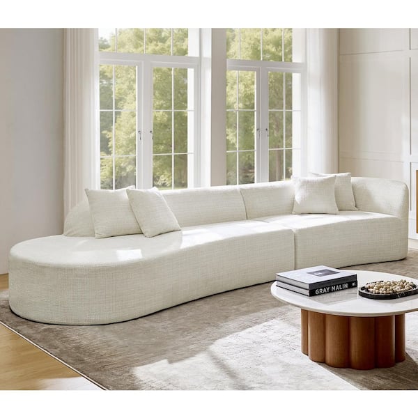 Mercedes 141 in. Armless Polyester Sectional Sofa in Ivory