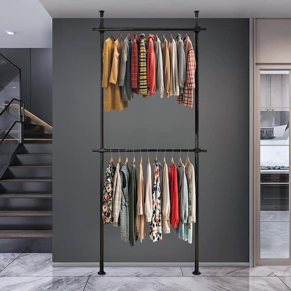 YIYIBYUS Black Carbon Steel 2 Tier Adjustable Hanging
