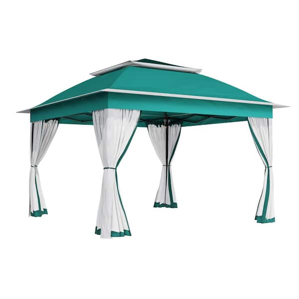 11 ft. x 11 ft. Green Pop-Up Outdoor Patio Steel Metal Frame Soft Top Gazebo with Mosquito Netting