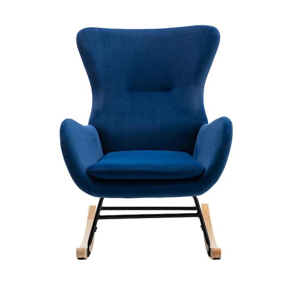 Z-joyee Blue Velvet Padded Seat Rocking Chair with High Backrest and Armrests