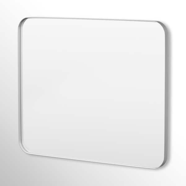 40 in. W x 32 in. H Rectangular Framed Tempered Glass Wall-Mounted Bathroom Vanity Mirror in Silver