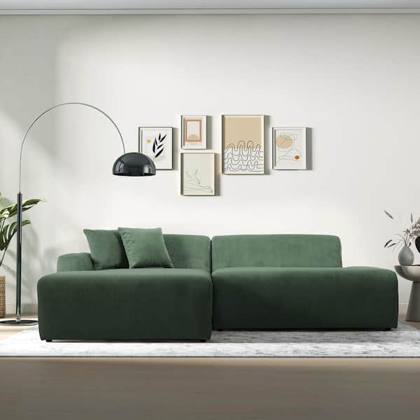Ashcroft Furniture Co Delphine 101.6 in. Square Arm 2-piece L Shaped Corduroy Fabric Left Sectional Sofa in. Green