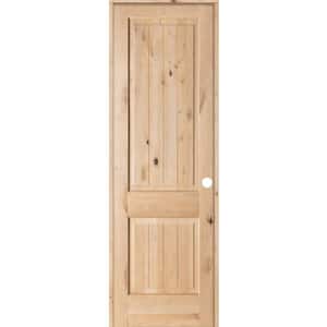 30 in. x 96 in. Knotty Alder 2 Panel Square Top V-Groove Solid Wood Left-Hand Single Prehung Interior Door