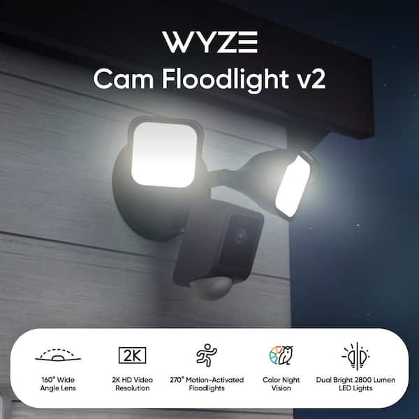 Wired Outdoor Wi-Fi Floodlight v2 Home Security Camera with 2K Video, Color Night Vision, Motion Activated LEDs - Black