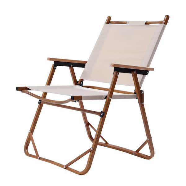 YIYIBYUS Beige Wood Grain Aluminum Frame Outdoor Portable Folding Camping Chair (Large)