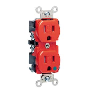 15 Amp Hospital Grade Extra Heavy Duty Tamper Resistant Self Grounding Duplex Outlet, Red