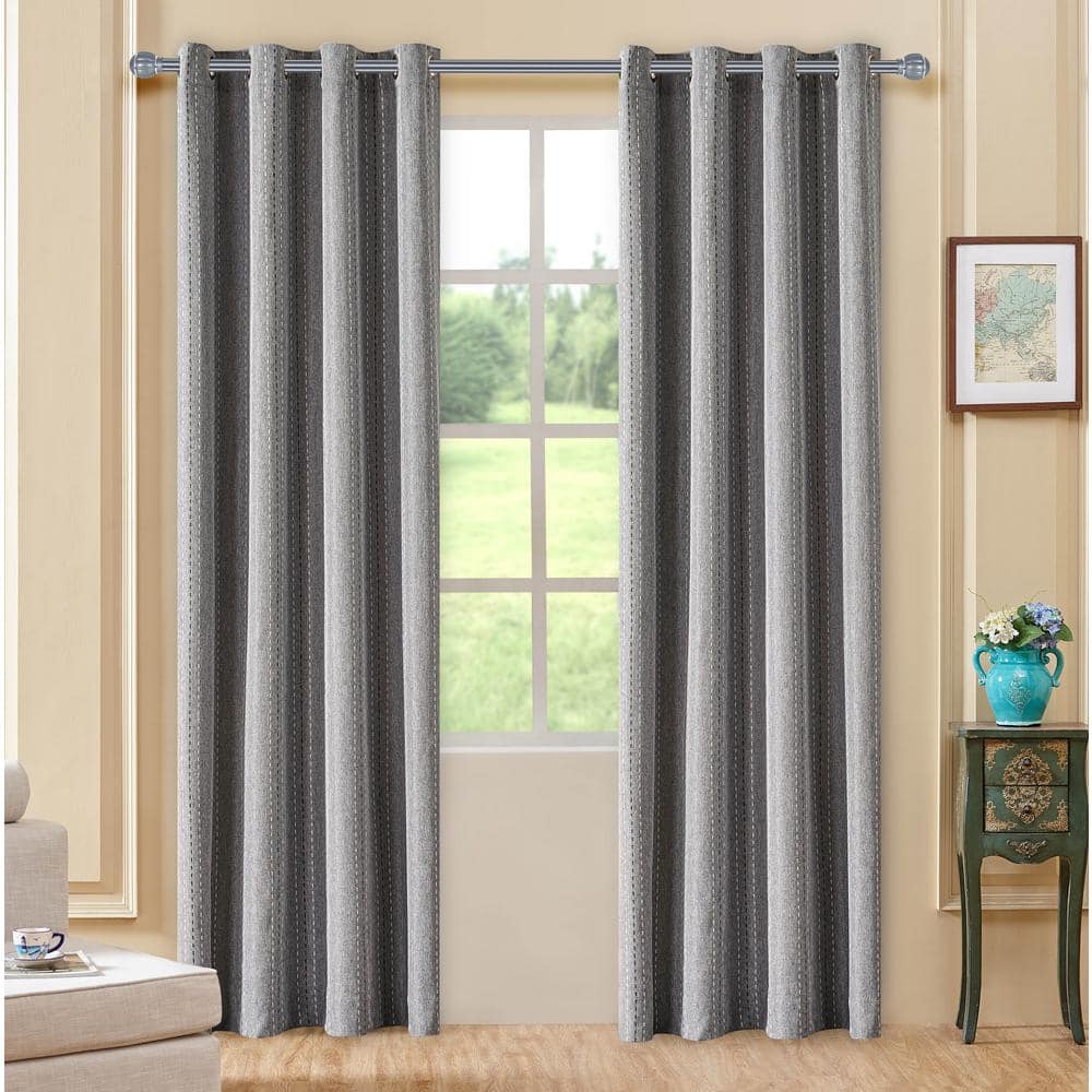 Lyndale Decor Grey Jacquard Thermal Blackout Curtain 54 in. W x 63 in