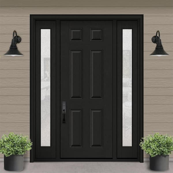 Regency 64 in. x 96 in. 6 Panel RHIS Onyx Stain Mahogany Fiberglass Prehung Front Door w/Rain12in. SLs 6-9/16