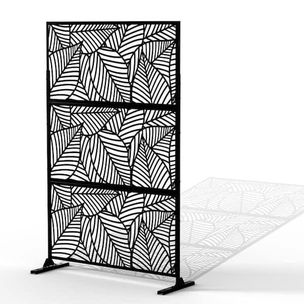 Unbranded Leaf Pattern-Black 76 in. H x 47.2 in. L x 76 in. W Patio Laser Cut Metal Privacy Screen