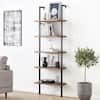 Nathan James Theo 73 in. Matte Black Reclaimed Oak Wood 5-Shelf Ladder ...