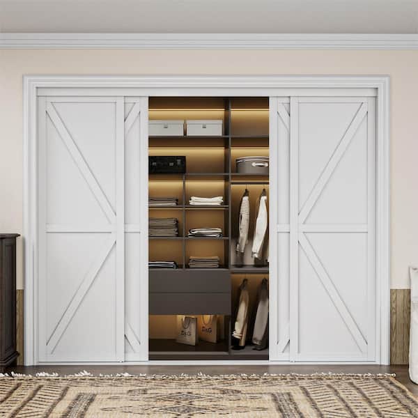 96 in. x 80 in. K Shape White Solid Core Finished MDF Closet Interior Sliding Door with Hardware