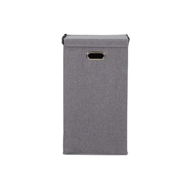 HOUSEHOLD ESSENTIALS Grey Polyester Laundry Hamper with with Removable Mesh Liner and Magnetic Lid