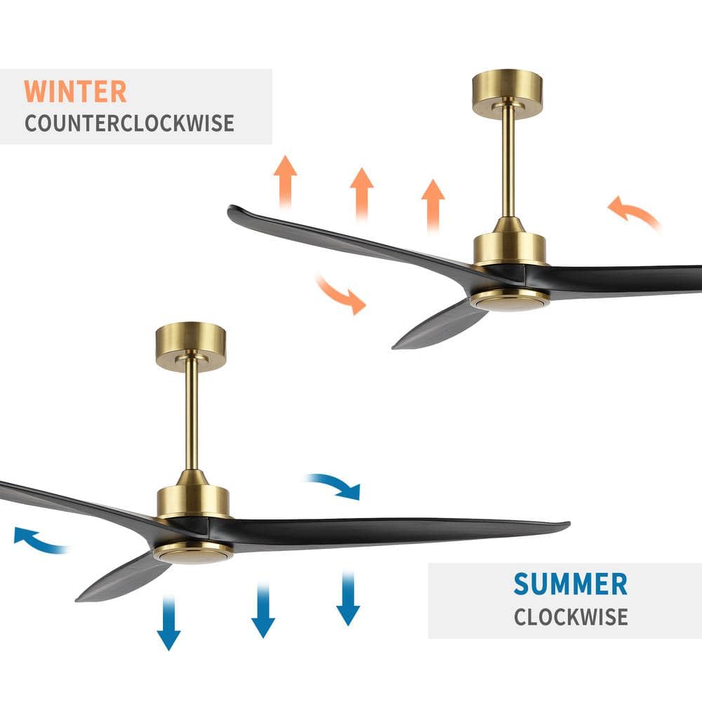 52'' Gold and Black Solid Wood 3-Blade Ceiling Fan with Remote