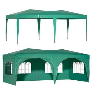 10 ft. x 20 ft. Green Portable Party Folding Tent with 6 Removable Sidewalls + Carry Bag + 6pcs Weight Bag