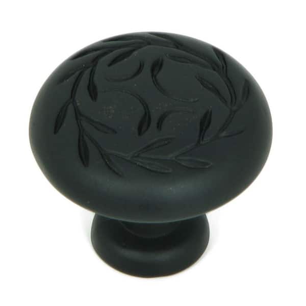 Stone Mill Hardware 1-1/4 in. Matte Black Round Leaf Cabinet Knob (10-Pack)