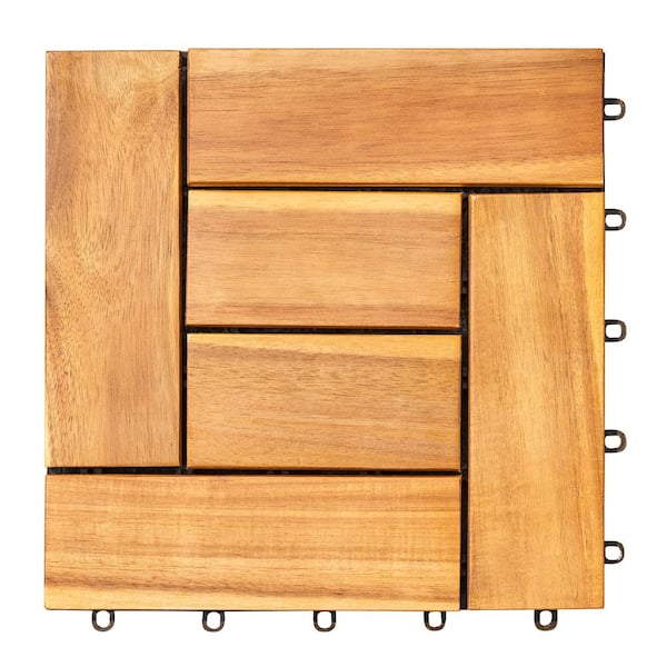 Vifah Malibu 1 ft. x 1 ft. Interlocking Acacia Wood Deck Tile in Honey (10 Per Box)