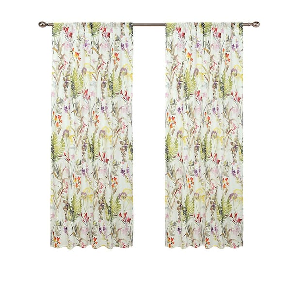 ROYALE LINENS Arboretum 48 in x 84 in Microfiber Light Filtering Window Panel in Blue (2-pack)