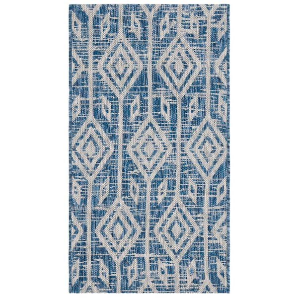 Courtyard Navy/Gray 4 ft. x 6 ft. Striped Geometric Diamond Indoor/Outdoor Area Rug