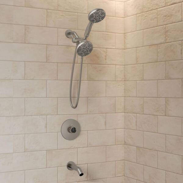 5 in. Wall Mount Single Handle 2-Spray Tub and Shower Faucet 2.5 GPM in Brushed Nickel Valve Included