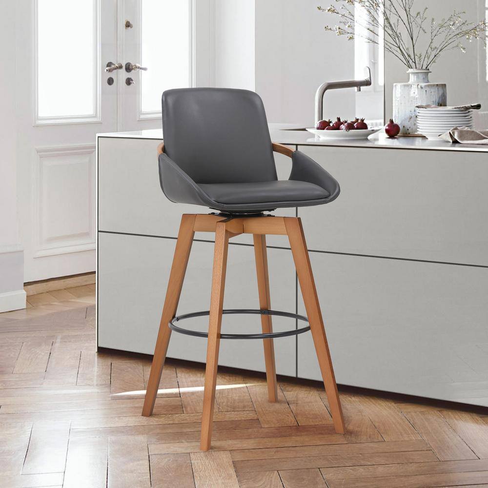 Baylor 30" Gray Faux Leather Walnut Wood Swivel Bar Stool