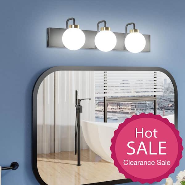 ExBrite Merrin 23.6 in. 3-Light Black Bathroom LED Vanity Light with Acrylic Shades