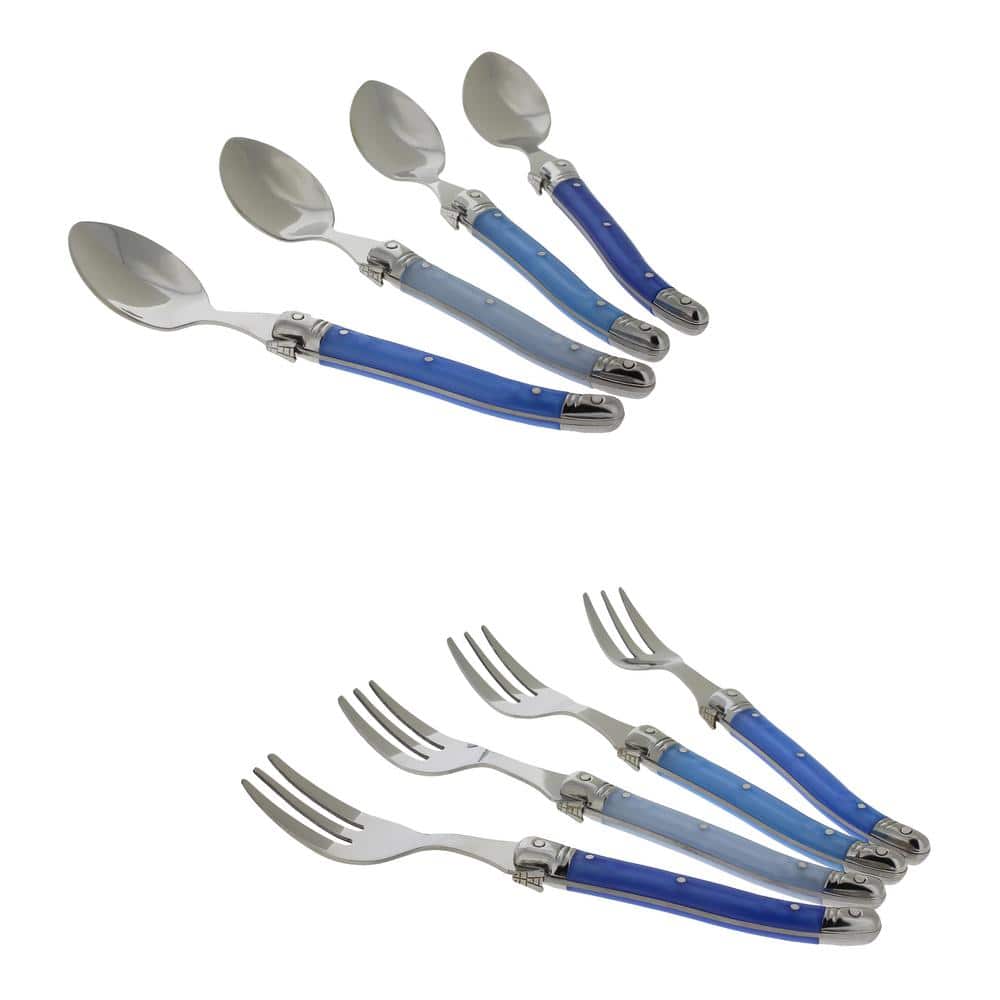 French Home 8-Piece Laguiole Dessert/Cocktail Set with Shades of Blue Handl